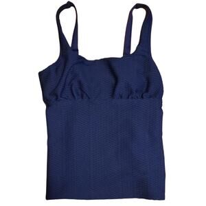 Lands End Navy Blue Ribbed Tankini Bathing Suit Top- 10DD